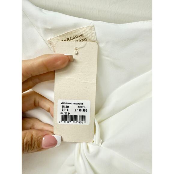 NWT Mercedez Campuzano Palladium One Shoulder Cutout Short Dress Ivory Women's S - Picture 5 of 6